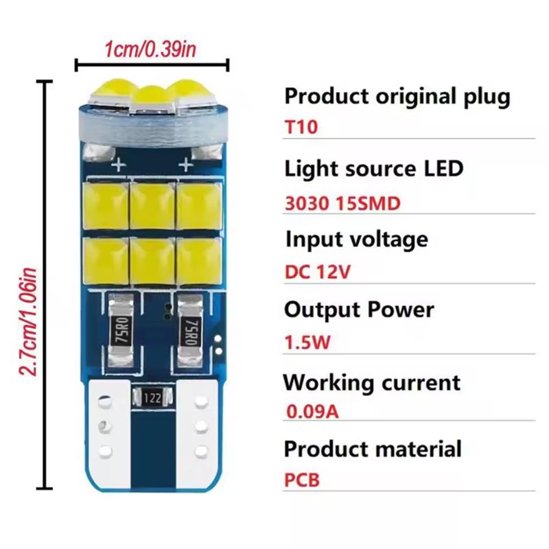 2/10PCS Newest T10 LED Canbus W5W 8 SMD 3030 Led Car Interior License Plate Lights Reading Dome Lamps NO ERROR 12V White Red Yel