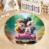 Joyful Dogs on Car Adventure Carpet round rug perfect for kids, ideal for children's rooms, round carpet for home sofa bedroom