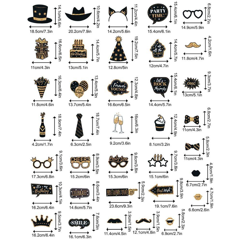 36pcs Black Gold Birthday Photography Props Paper Dress Up Costume Mask Photo Booth Props Kids Gift