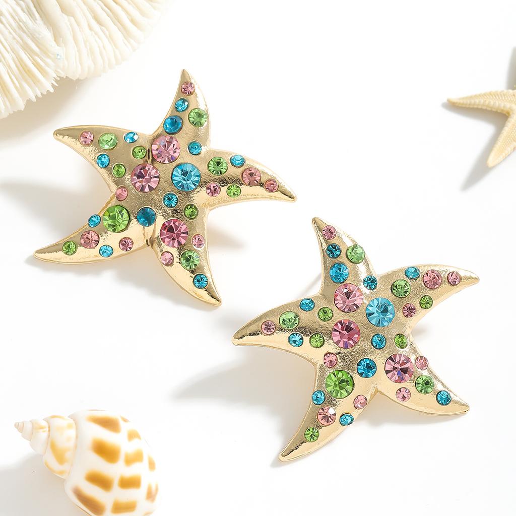 Summer Vacation Wind Diamond-set Earrings Are Ok, Fashion Personality Trend Five-pointed Star Earrings, High-end Versatile Earrings