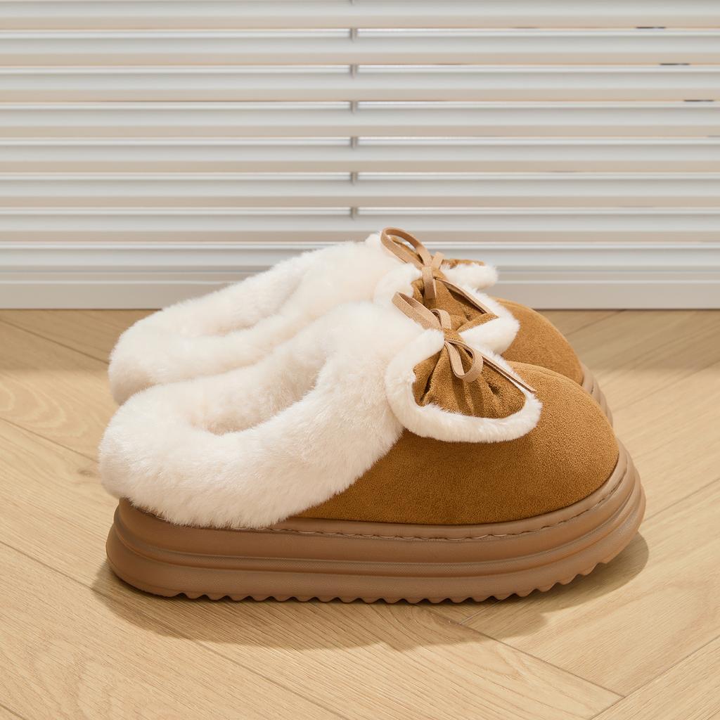 Winter Women Cotton Slippers Plush Warm Thick Bottom Slides Breathable Soft Non-slip Slippers