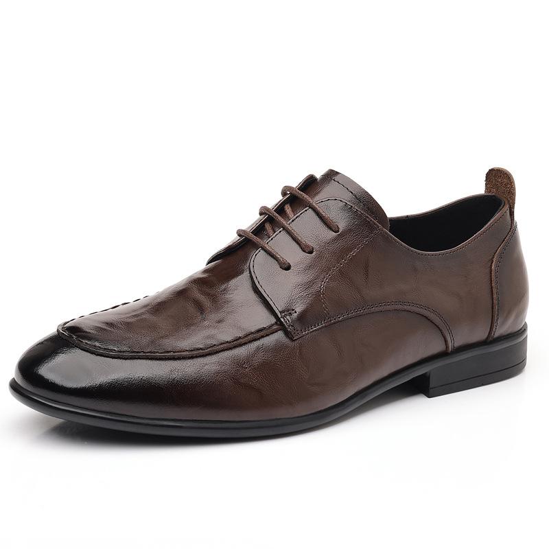 Head Layer Cowhide Casual Business Leather Shoes with Soft Sole and Soft Surface for Formal Wear Men's Breathable British Lace Up Men's Shoes