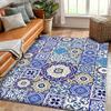 Elegant Grace Pattern Non-Slip Area Rug - Floor mat Crystal Velvet, Blue & Beige Floral Design, Soft Polyester Floor Mat for Liv
