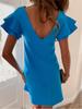 2022 Summer Round Neck Short Sleeve Backless Ruffle A-line Dress