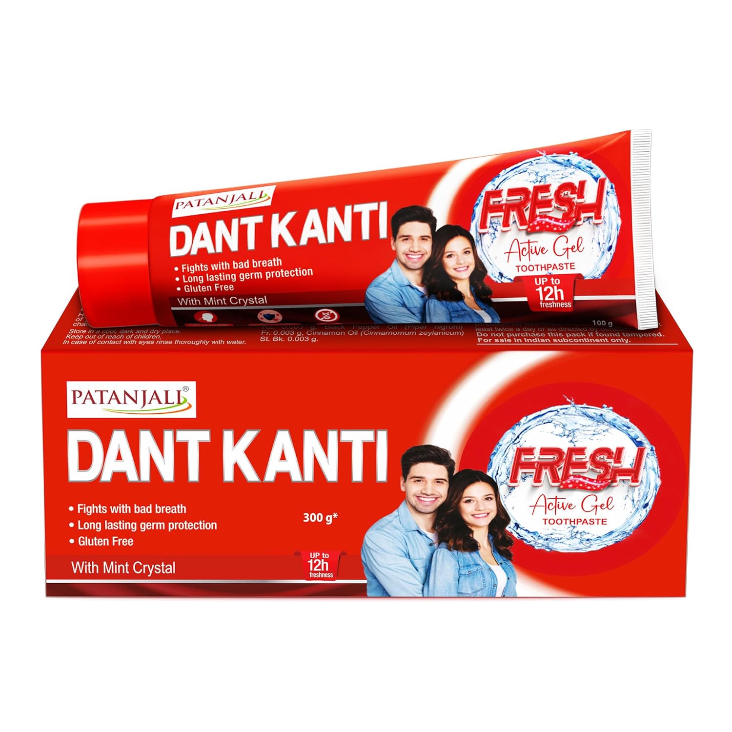 Patanjali Dant Kanti Fresh Active Gel Toothpaste 300 g Mint Crystal Deep Clean Gum Care Strong Teeth Fresh Breath
