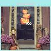 Charming Wooden Halloween Door Sign Featuring Ghost And Pumpkin Designs For Festive Decor