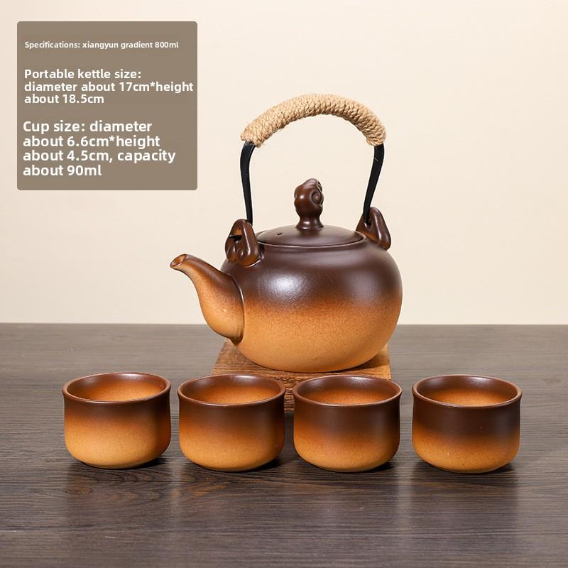Outdoor Indoor Charcoal Tea Kettle with Hook Glass Cup for Home Use