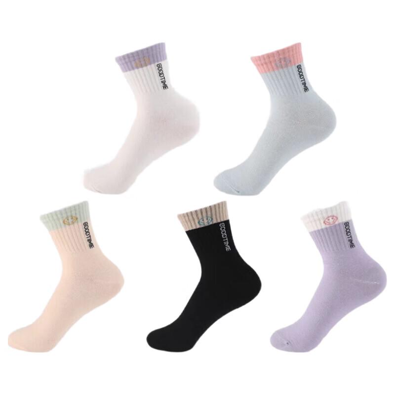 Langsha Women s 5-Pair Antibacterial Cotton Mid-Calf Socks One Size