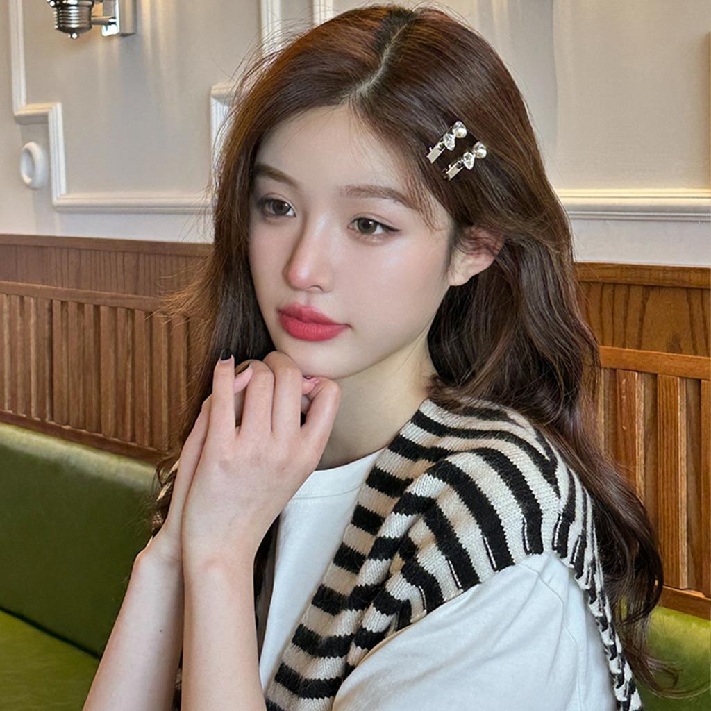 Y2k rhinestone bow hairpin forehead bangs clip Spice girl edge clip silver temperament hairpin duck bill clip headdress