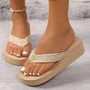 Chinelos de Verão Femininos de Sola Grossa Sandálias Casuais de Praia com Salto Anabela Antiderrapante, Design de Bico Aberto e Tiras de Tecido Confortáveis para Férias ao Ar Livre