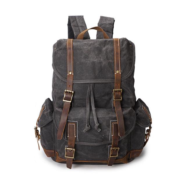 Vintage Waterproof Waxed Canvas Men's Backpack Women Rucksack Genuine Leather Backpack Bagpack large knapsack teenage School Bag