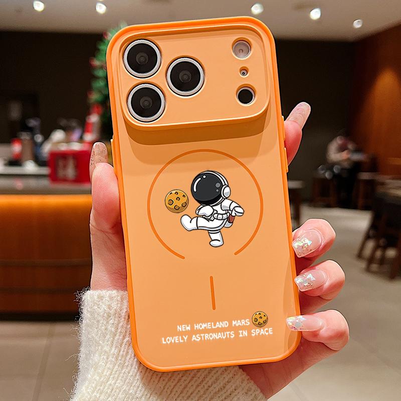Магнитный чехол для телефона с принтом мультяшного астронавта для iPhone 17 Pro 16 15 14 13 Pro Max Для Magsafe Беспроводная зарядка ТПУ Жесткая Поликарбонатная Крышка iPhone 16 Pro