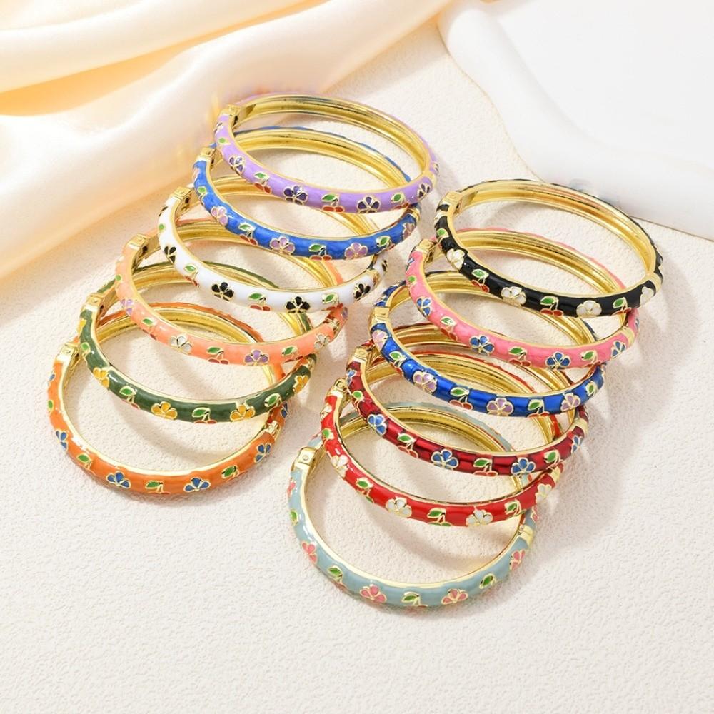 Enamel Chinese Flower Bangle Cherry Floral Women's Hand Bracelet Gifts for Women Girl