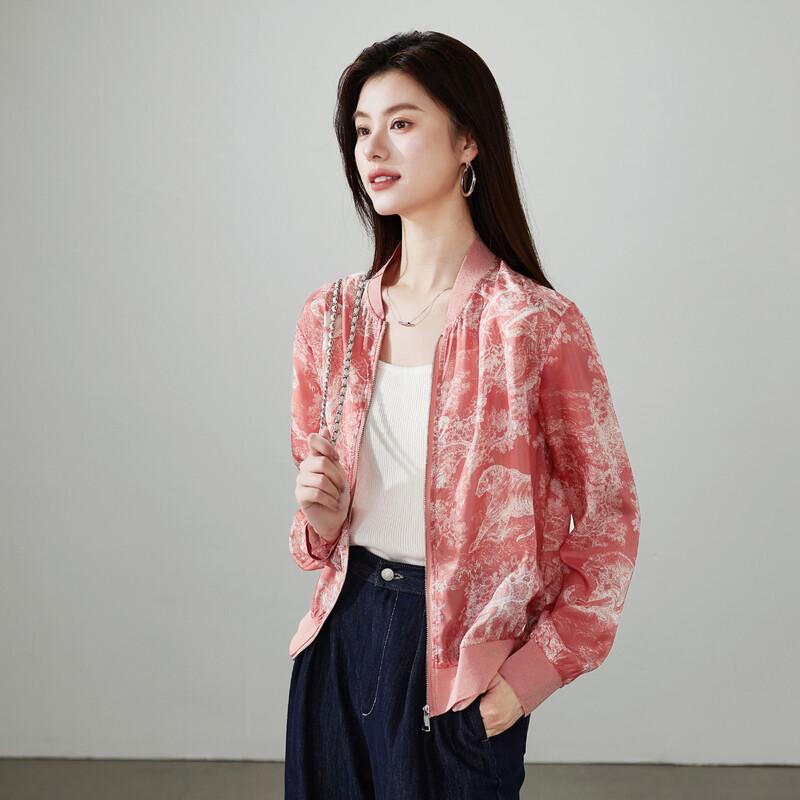SOFSIL 2026 Spring Women s 100% Silk Printed Short Jacket L