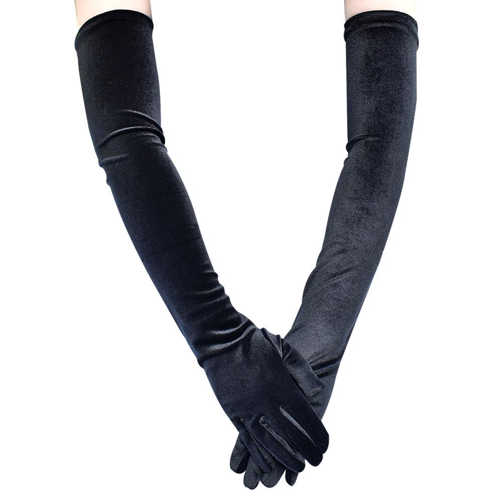 Damen Samt Abendhandschuhe - Extra lang, Warmes Fleece, Retro Cheongsam Stil für Herbst/Winter