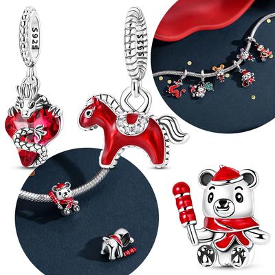 Red Dragon Pendant Horse Animal Bear Candy Cane Original Charms Copper Beads Fit Bracelet Jewelry Gift Delicate Accessory