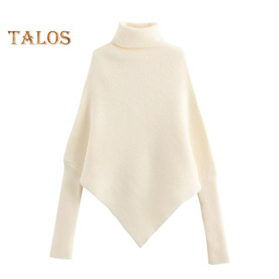 Женский свитер однотонный с высоким воротом и длинными рукавами трикотажный свитер облегающего кроя с неровным подолом средней длины абрикосовый 1337₽