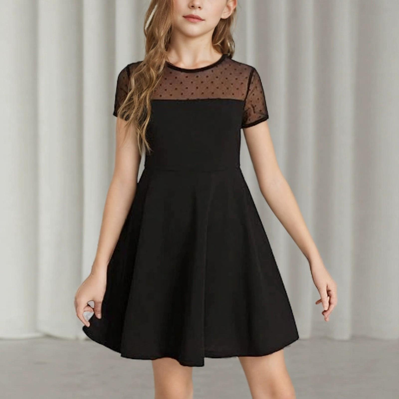 

Летнее сетчатое платье для девочек, однотонное многослойное вечернее платье 150 чёрный