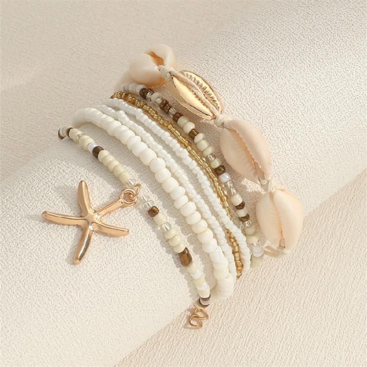7Pieces Handmade Ocean Bead Bracelet Set Party Jewelry Chain Wristband Resin and Shell Texture for Party and Celebration