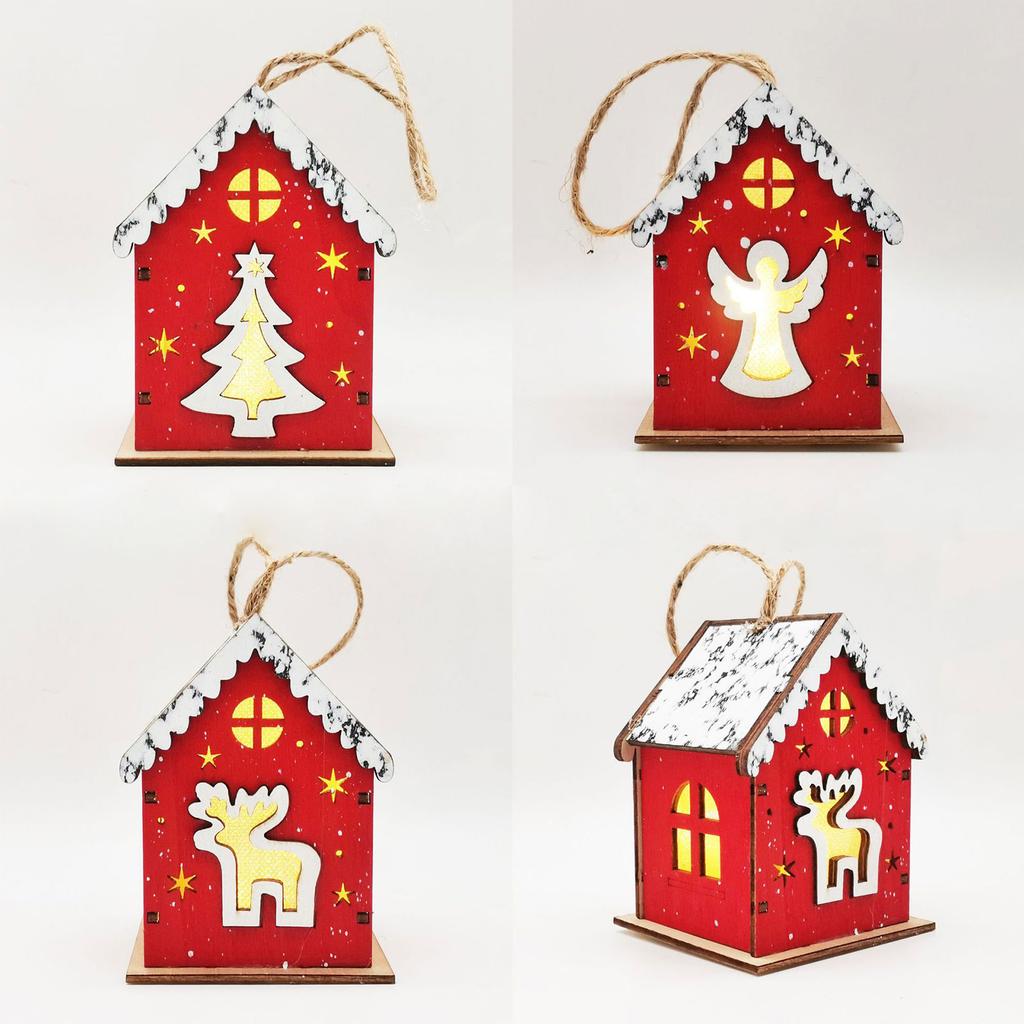 Christmas LED Light Wooden House Luminous Cabin Merry Christmas Decorations for Home DIY Xmas Tree Ornaments Kids Gifts