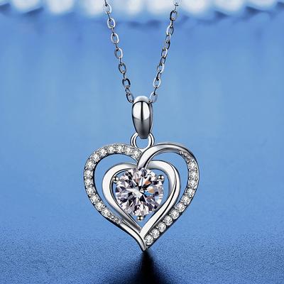 D culoare 1 carat pandantiv moissanit 925 argint sterling colier inimă oceanică femei fete design vestimentar cadouri aniversare bijuterii înalte