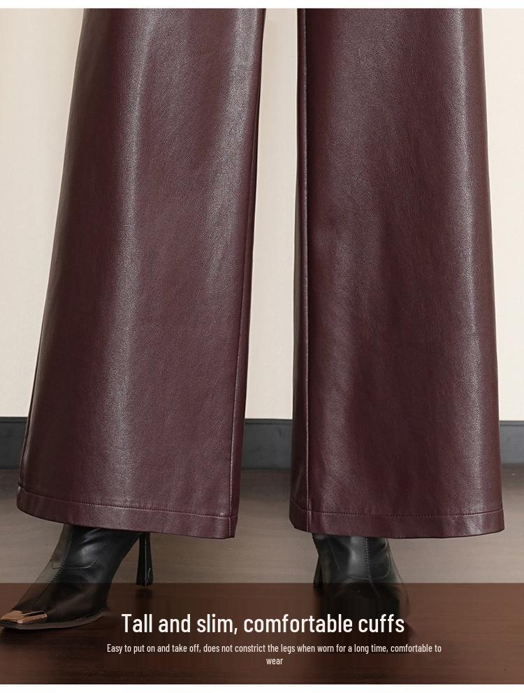 Chic Women's High-Waisted Lambskin Wide-Leg Pants - 2025 Autumn/Winter Slimming Casual Fit