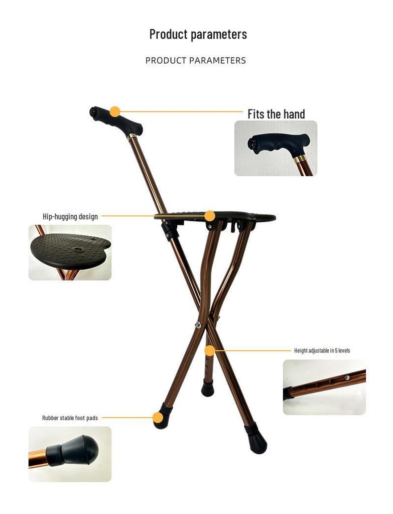 Tri-Fold Non-Slip Crutch Stool: Portable Walking Stick & Foldable Seat Cane