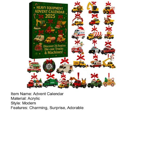 Advent Calendar 2025 for Kids Boys 24 Die-Cast Trucks Machines Christmas