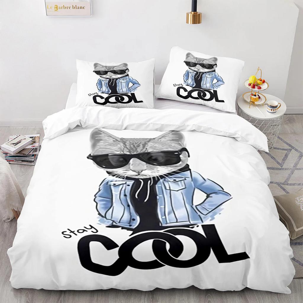 Cute Cat Animal Bedding Set Single Twin Double Queen King Cal King Size Bed Linen Set