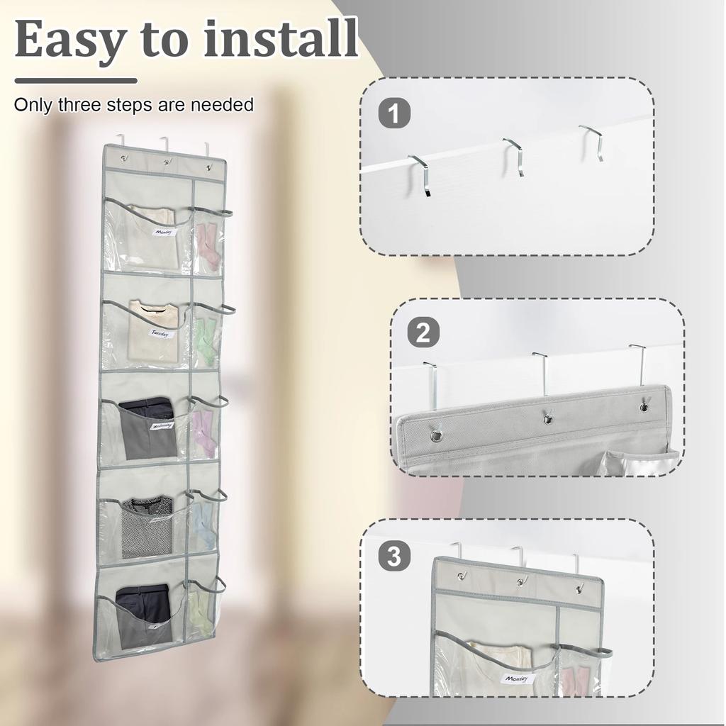 3Pcs Weekly Clothes Organizer 5 Layers Transparent Kids Clothing Organizer Multipurpose Wall Mounted Clothes Bag with 10 Pocket