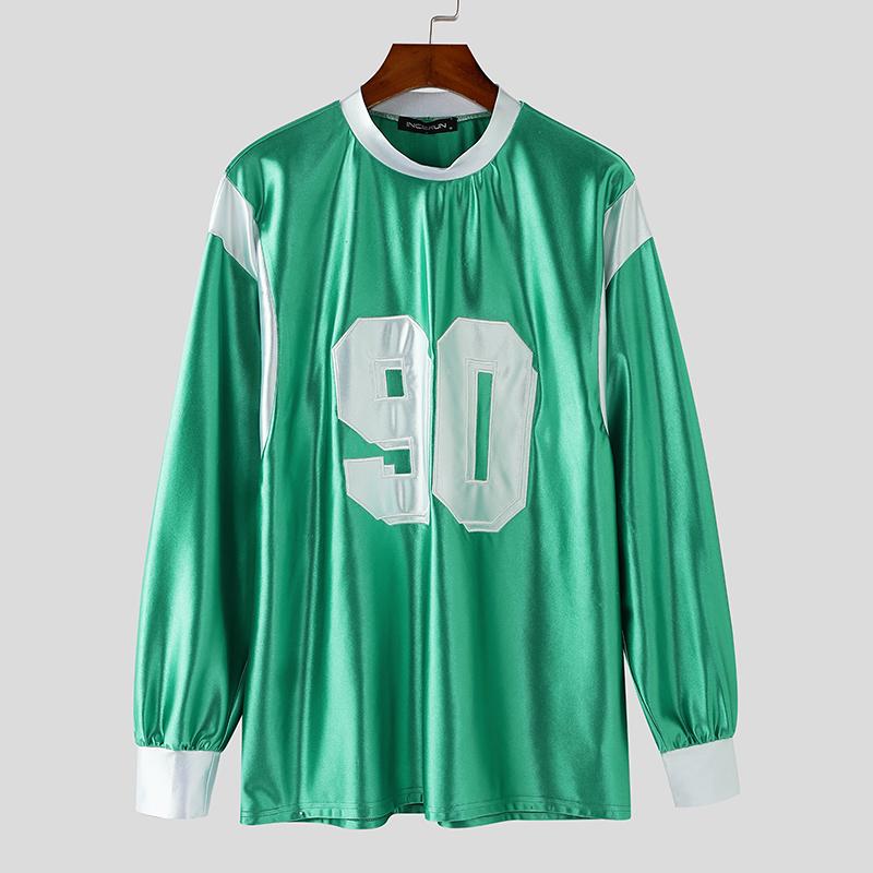 

INCERUN Весна Мужской Круглый Вырез Длинный Рукав Принт Блеск Пуловеры Оверсайз Топы 3XL