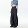 Women's High Waist Wide Leg Retro Scimitar Jeans - Deep Blue, Versatile Spring & Autumn
