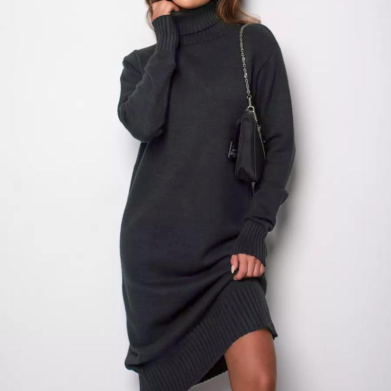 GMXIA Women's High Neck Knit Dress Autumn and Winter New Loose Inside-out Solid Color Thin Sweater Dress