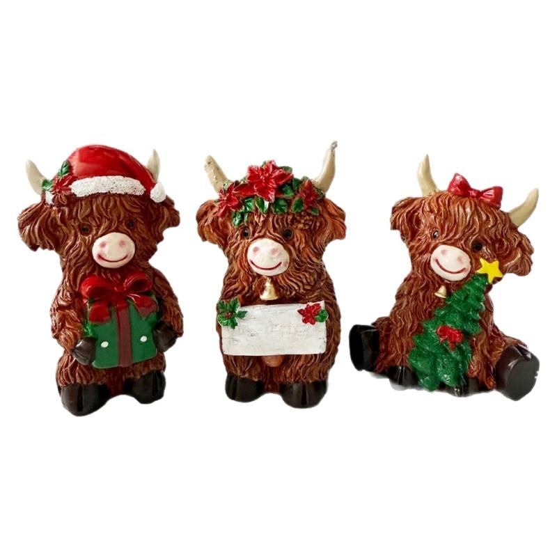 

Highlands Cow Figurines Farmhouse Decors,Resins Animal Statue Table Ornament Garden Bookshelfs Decors Calf Lover Gift 1