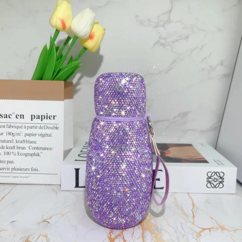 320 мл / 350 мл / 520 мл Термос из нержавеющей стали с блестящими стразами, портативная вакуумная колба, термокружка с веревкой, термобутылка 401-500ml