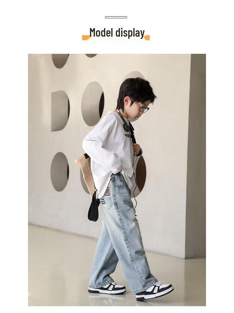 Boys' Straight-Leg Jeans - Spring & Autumn Style, Medium/Large Sizes, Loose Fit