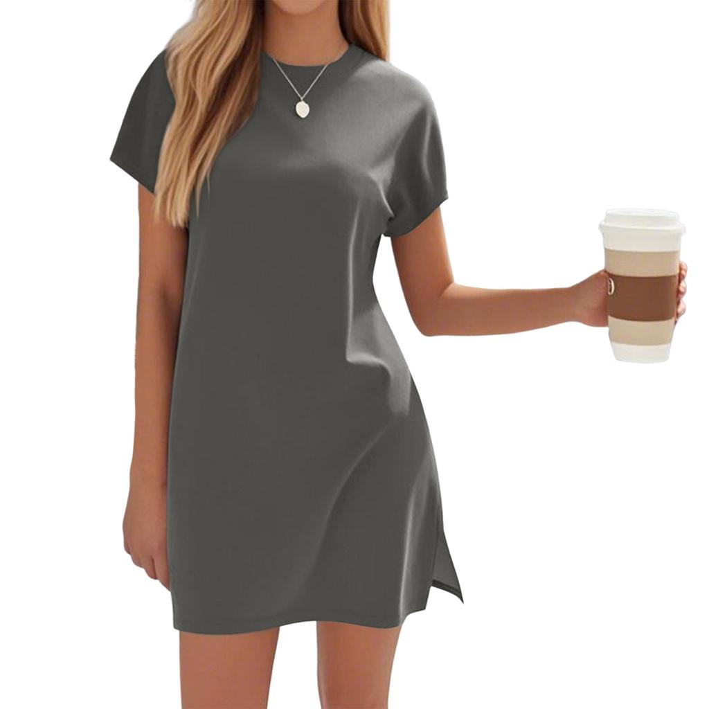 Women's Coverups Short Sleeve T-Shirt Dress Casual Side Slit Loose Fit Knee Length Beach Dress
