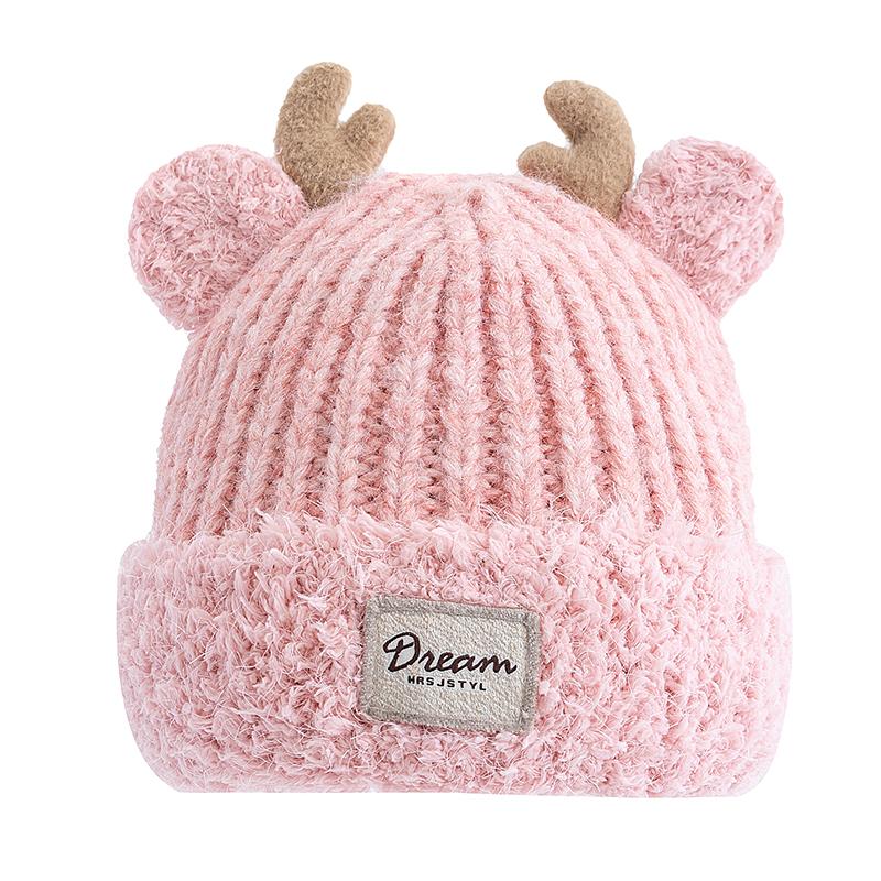 New Women Cute Plush Fur Warm Winter Hat Young Trendy Knitted Hat With Deer Horn Ear Girls Lovely Elegant Fur Winter Cap