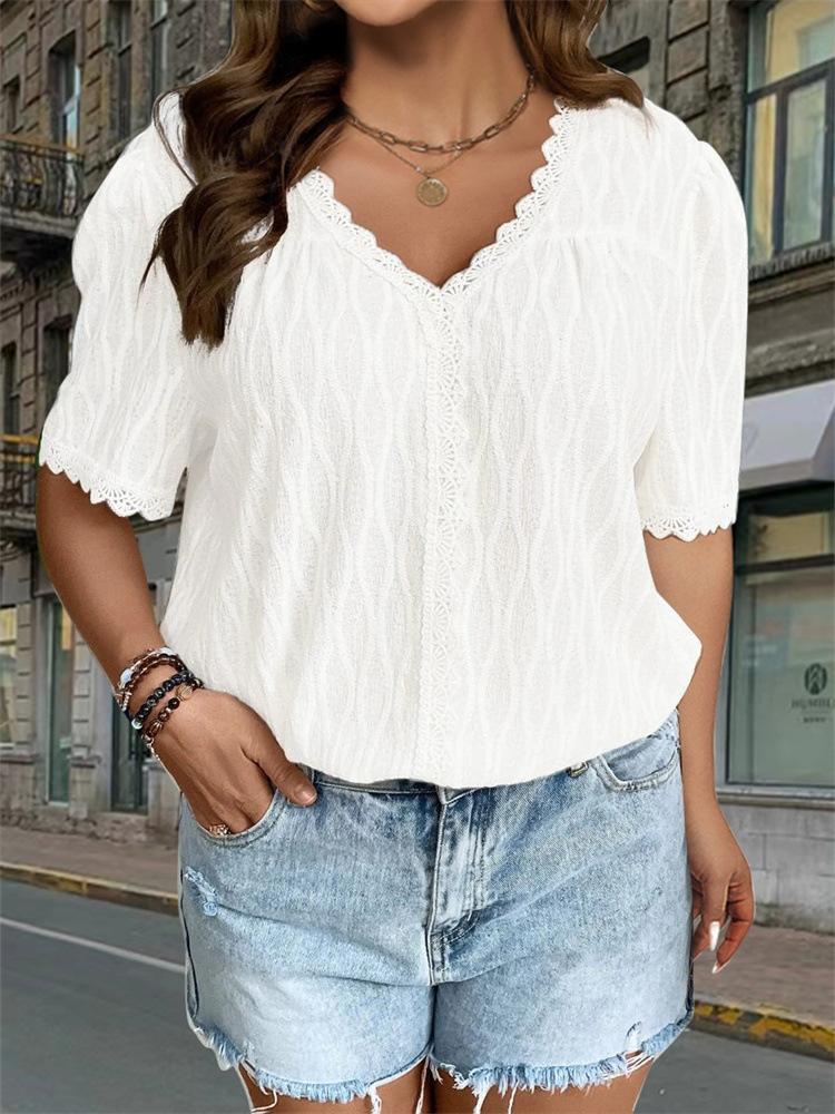 Women's Summer Short Sleeved Lace Decoration Fashionable And Elegant T-shirt Top