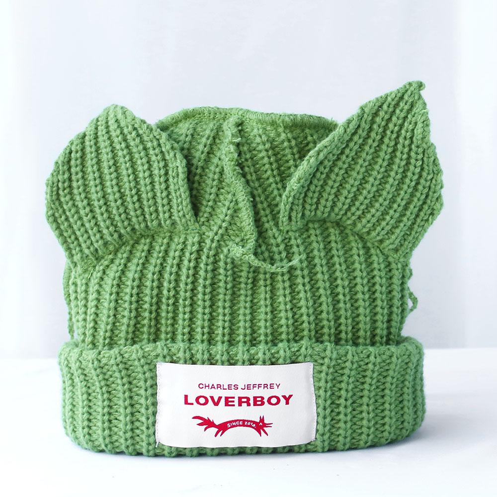 Wintermützen Niedliche Damen Fuchs Mütze Häkelmütze Kostüm Beanie Mütze Damen Weihnachtsgeschenk Hip-Hop Kappe 56-58cm grün