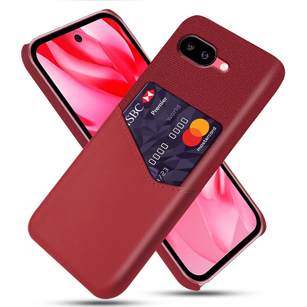 

For Google Pixel 9a Case PU Leather Cloth Texture Hard PC Phone Cover with Card Holder Red