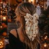 Pumpkin Hair Decorations Large Halloween Bows for Women Girls, Vintage Ribbon Barrette Clips with Long Satin Accessories Tails, Ghost/Pumpkin/Blood