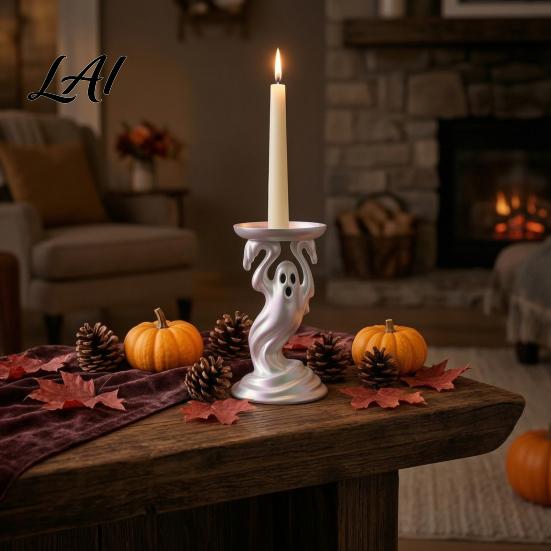 Dark Fairy Tale Style Decor Cute Ghost Candle Holder Iridescent Resin Spooky Pedestal for Tealight Stand Taper Candles Gothic Candlestick Home Table