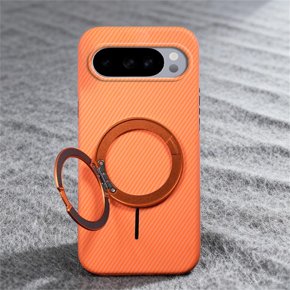Luxury Rotating Magnetic Stand Carbon Fiber Phone Case for Google Pixel 9 10 Pro XL 9A Magnet Ring Folding Bracket Hard Cover