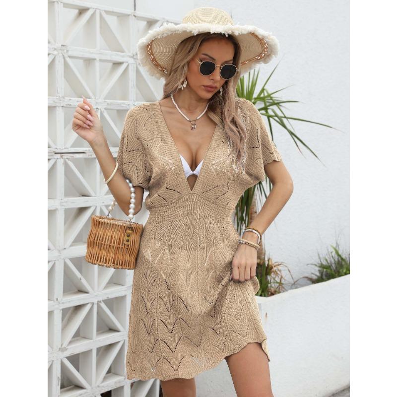 Women's Cover Up Plus Size Sexy Deep V Halter Woven Dress