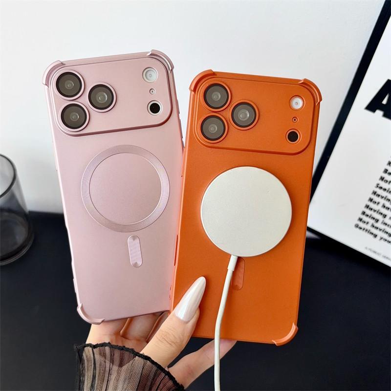 Luxury Matte Magnetic Phone Case For 18 17 16 15 14 13 Pro Max for Magsafe Soft TPU Shockproof Camera Protect Cover