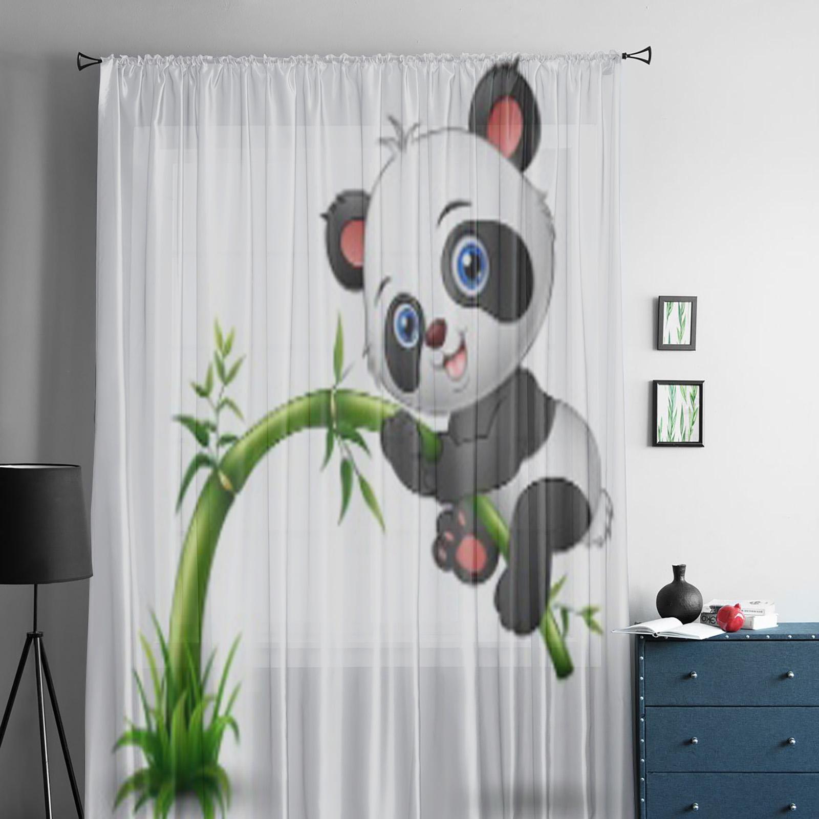 Милые детские бамбуковые прозрачные шторы с изображением панды для спальни — фото 2