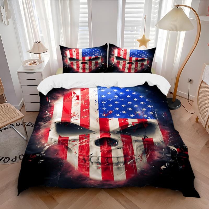 3pcs bedding set Patriotic Skull Includes 1 Comforter + 2 Pillowcases, Without Pillow Inserts, Soft Comfortable, Lightweight Breathable, Pri