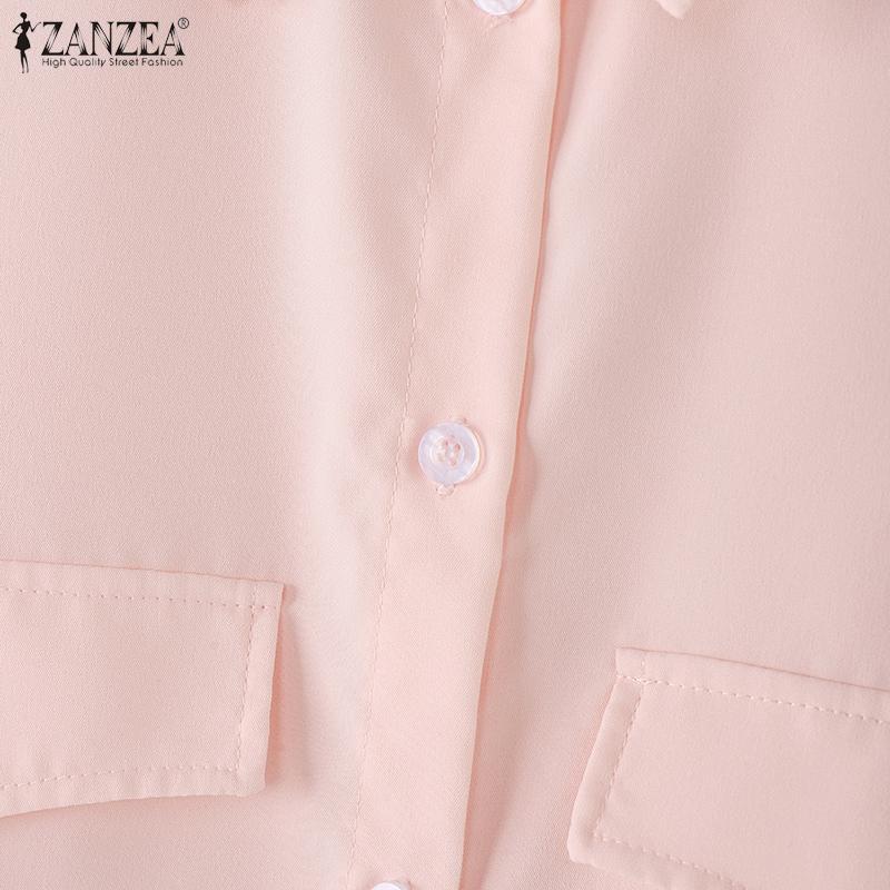 ZANZEA Women Casual Fake Two Piece Solid Color Long Sleeve Shirts