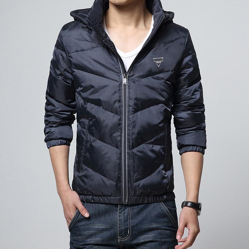 Down jacket men's autumn and winter warm hooded down jacket men's trendy fashion solid color versatile bread jacket